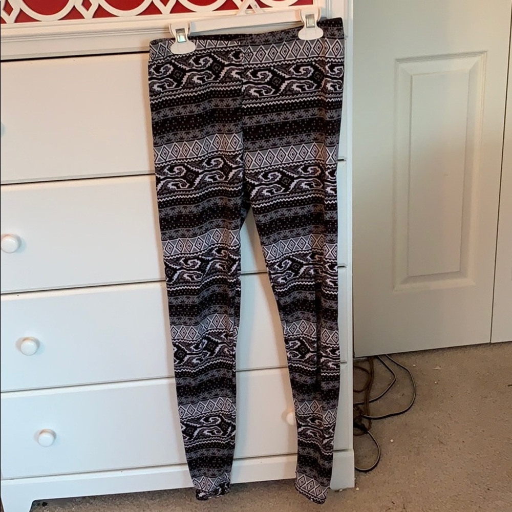 Fleece Lined Black and White Tribal Leggings